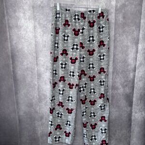 Disney Mickey Mouse Pajama Pants Womens Medium Gray Plaid‎ Soft Cozy